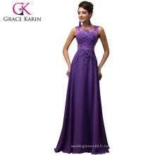 Grace Karin Hot Sale Rose Violet Rouge Royal Bleu Noir Blanc Vert Sans manches V-Back Robe de soirée longue en mousseline de soie 2017 CL007555-2